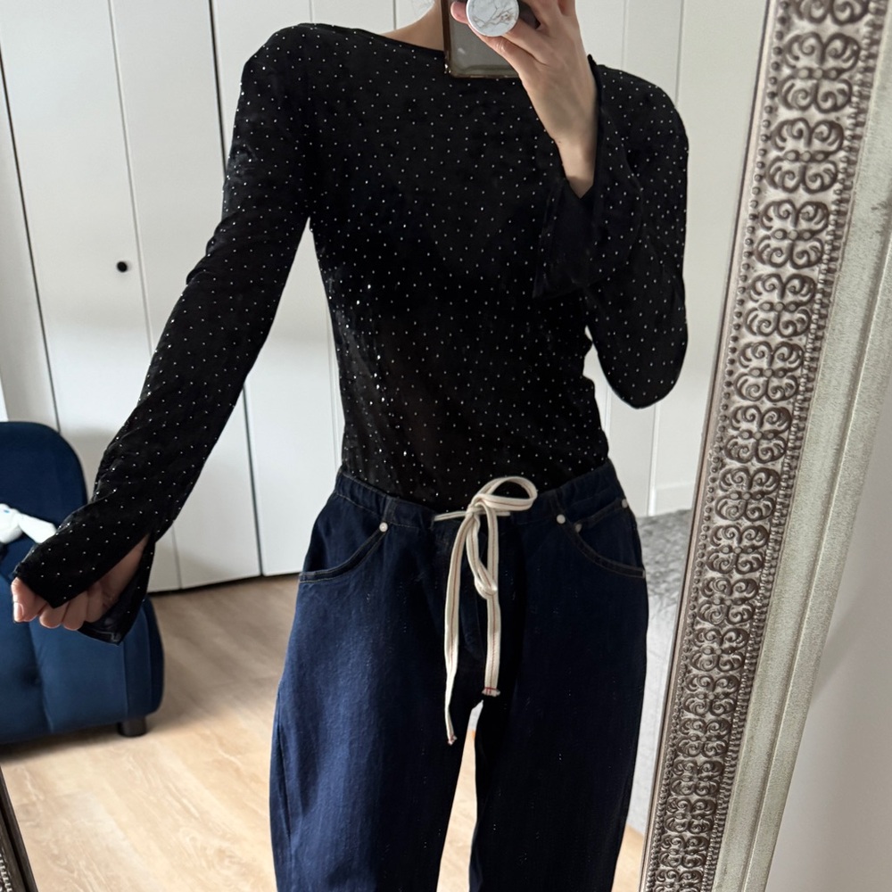 Black Fitted Blouse with Bell Sleeves
